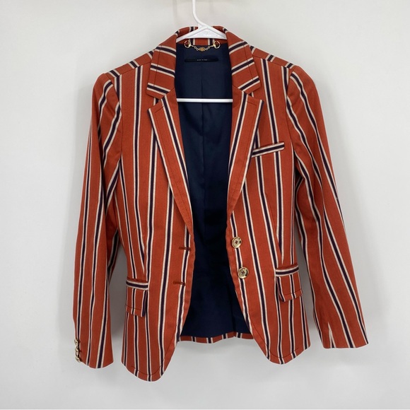 Gucci Jackets & Blazers - Gucci Rust Orange and Navy Blue Regimental Striped Cotton Palma Blazer Small